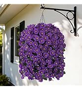 HyeFlora 4pcs Artificial Flowers for Outdoors Fake Pansy with Hanging Basket UV Resistant Silk Sp...