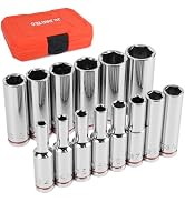 JU JIAN TEC 1/4" Drive Metric Master Socket Set, 14-Piece Deep Hex Socket Set (4mm-15mm), Cover M...