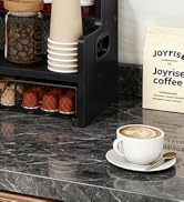Homode Coffee Syrup Organizer Rack, 3-Tier Syrup Holder Stand with 35 K Cup Storage Drawer, 8 Bot...