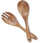 AYFDISHS Wooden Salad Servers Set of 2, 10.4" Acacia Wood Salad Tongs & Spoon, Serving Utensils S...