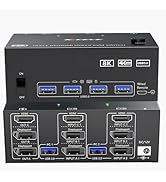 8K HDMI + 2 DisplayPort KVM Switch 3 Monitors 2 Computers 4K@144Hz, DP1.4 HDMI2.1 for 2 PC Share ...