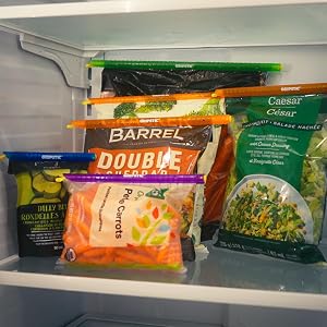 Organized fridge with Gripstics on food bags