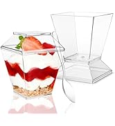 TOFLEN 50 Pack 3.5 oz Mini Dessert Cups with Lids for Party, Square Plastic Dessert Cups with Spo...