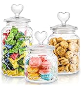 Hiceeden Set of 3 Cute Glass Jars with Airtight Lids, Candy & Cookie Food Storage Containers with...