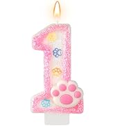 AKURIEEY Dog and Cat 1st Birthday Candle Pink Numbers 1 Candle Paw Cake Topper Cupcake Decoration...