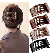 Oeusnael 4 PCS Flat Hair Clips for Women Girls, French Square Lay Down Claw Clips for Thick Thin ...