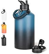 Fijinhom Gallon Water Bottle with Straw&Spout Lid, 304 Stainless Steel Water Jug with Handle and ...