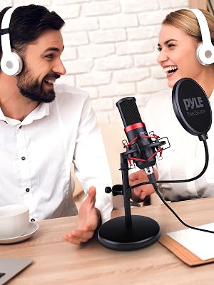 USB Microphone Podcast Recording Kit - Audio Cardioid Condenser Mic w/ Shock Mount Stand & Pop