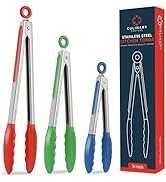 Kitchen Tongs for Cooking with Silicone Tips, Heat Resistant Tongs for Serving Food, 7-Inch, 9-In...
