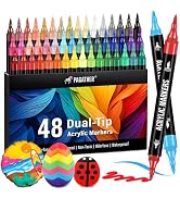 Pagather Acrylic Paint Markers, 48 Colors Dual Tip Fine & Brush Pens Set | For Rocks, Fabric, Woo...