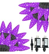 2 Pack Connectable C6 Halloween String Lights Outdoor 200 LED 66 FT Purple | LED Strawberry Light...
