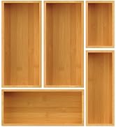 Bamboo Drawer Organizer Set, 5-Piece Storage Trays for Kitchen, Bathroom, Office Desk, Makeup & J...