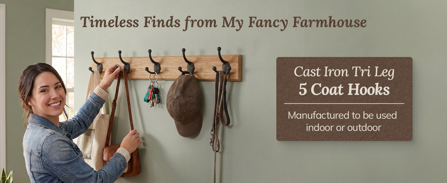 Timeless Finds from My Fancy Farmhouse - Cast Iron Tri Leg 5 Coat Hooks