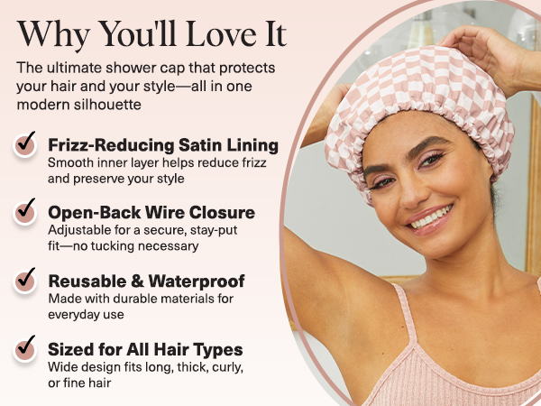 Large Wide Shower Cap for Women & Men Adjustable, Stylish Hair Cap for Shower, For Long & Short Hair