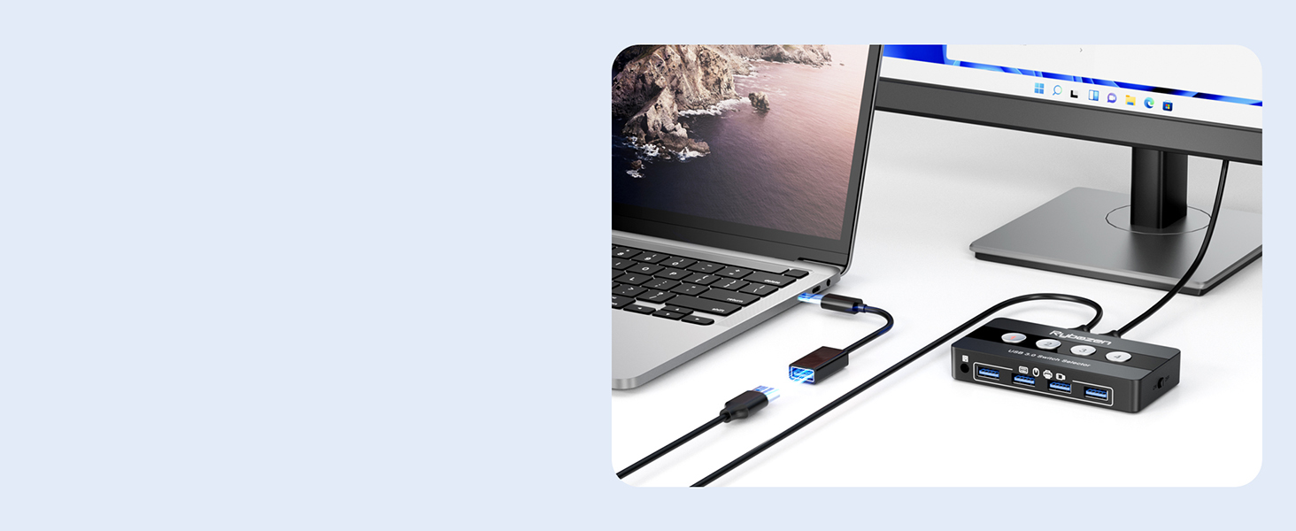 4 USB 3.0 ports connect up to four peripherals to the switch Set the active host computers laptop