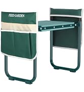 FEED GARDEN Garden Kneeler and Seat, Upgraded Foldable Gardening Stool with 10.23" Wide Kneeling ...