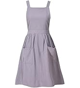 Pinknoke Cotton Linen Pinafore Apron Dress for Women with Pockets Cute Art Chef Aprons for Kitche...