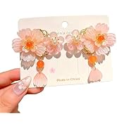 2Pcs Vintage Chinese Hanfu Pink Flower Hair Clips,Decorative Hair-Clips Tassel Pearl Barrettes Ha...