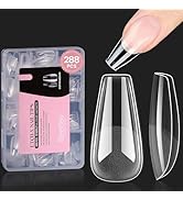 Beetles Gel Nail Tips Medium Coffin Etch X Nail Tips, 12 Sizes 288Pcs Pre Shaped Half Matte Press...