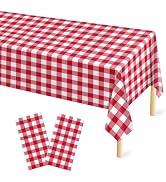 Mulbozy 2 Pcs Red and White Checkered Tablecloth, 54 × 108 inches Disposable Red Plaid Table Cove...
