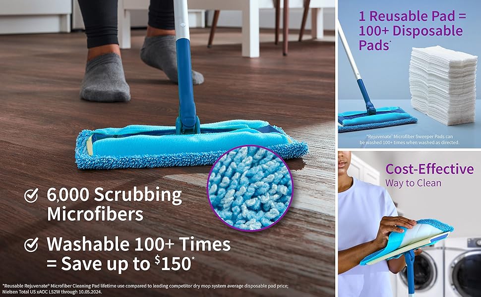 THe microfiber sweeper pad has 6,000 scrubbing microfibers and is a cost-effective way to clean