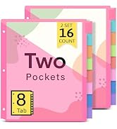 Taja 16 Count Dividers for 3 Ring Binder with Two Pockets, 8 Tabs Set, Plastic Binder Index Divid...