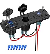Cigarette Lighter Socket 12V Splitter with Rocker Toggle Switch, Dual Quick Charge 3.0 Aluminum M...