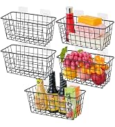 5 Pack Hanging Storage Basket, Bathroom Basket, Household Goods Storage Basket, with Traceless Ta...