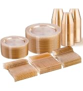WELLIFE 300 PCS Gold Glitter Dinnerware Set for 50 Guests, Disposable Plastic Plates for Party, 5...
