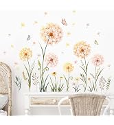 Dandelion Flower Butterfly Wall Decals Gold Dandelion Plants Floral Wall Stickers Peel and Stick ...