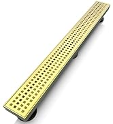 WEBANG 24 Inch Shower Linear Gold Drain Rectangular Floor Drain with Accessories Square Hole Patt...