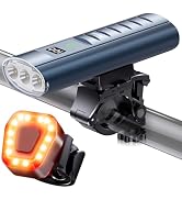 9000 Lumens Bike Light Set, Prasky Rechargeable Bicycle Lights Front and Rear, Super Bright LED B...