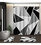 Tayney Grey Black Triangles Shower Curtain Set with Toilet Lid Cover and Non-Slip Rugs for Bathro...