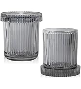 rejomiik 2 Pack Glass Qtip Holder Dispenser, Bathroom Canister Apothecary Jars with Lids, Vanity ...