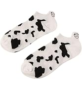 GANPUB 1 Pair White Socks, Trendy Cotton Hosiery, Cow Print, Black White Short Sock, Casual Ankle...