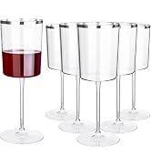 Ciaell 12 Pack Plastic Wine Glasses - 10 Oz Plastic Wine Glasses with Stem - Square Silver Dispos...