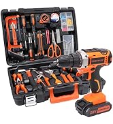 COMOWARE 120 Pcs Home Tool Kit with Drill, 20V Power Tool Combo Kits with 2.0 Ah Li-ion Battery &...