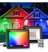 L LOHAS LED 25W RGB Flood Light Outdoor Remote Color Changing 2 Pack | DIY Color Changing Flood L...