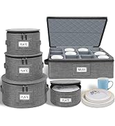 punemi China Storage Containers 5-Piece Set w/Hard Shell Sides & Bottom, Quilted Stackable Plate ...