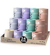 Home Nurse 100% Unbleached Bamboo Toilet Paper, 4-ply 24 Rolls, Organic Natural Plant Toilet Pape...