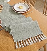 Aofmee Green Table Runner 72 Inches Long, Burlap Linen Style Rustic Farmhouse Table Runner for Ev...