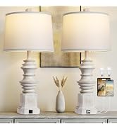 QiMH Table Lamps for Nightstand Set of 2, Bedside Lamp with USB A+C Charging Ports, Farmhouse Dec...