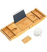Domax Bathtub Caddy Tray Expandable Bamboo Tub Tray for Luxury Bath with Book Holder and Free Soa...