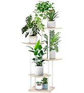 YOCOMEY 6 Tier Wood Tall Plant Stand Metal Rack Indoor, Multiple Flower Pot Holder Shelves Corner...