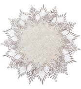 Raedan Natural Linen Doily 15 inches Round Neutral Earth Tones Beige Lace Coffee Table Topper Dre...