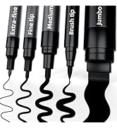 TECADA 5 Black Paint Pens, 5 Different Tips Acrylic Paint Markers for Rock Painting, Glass Markin...