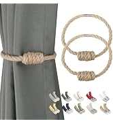 BEL AVENIR Magnetic Jute Curtain Tiebacks, Decorative Drapery Holdbacks Bohemian Style Woven Tie-...