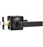 GOBEKOR 1 Pack Square Privacy Door Levers Matte Black Lever Door Handles Interior for Bedroom and...