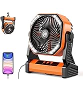 AddAcc 20000mAh Battery Operated Fan, Portable Rechargeable Desk/Camping Fan with Light and Hook,...