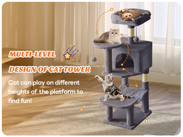 Sweetcrispy 44 inch Cat Tree with Condo, Scratching Posts, Platform, Hammock